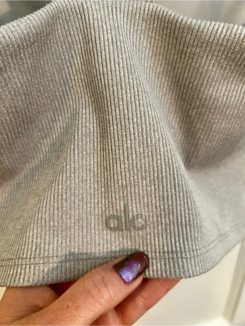 ALO Yoga Ribbed Gray Cross-Back Sports Bra Tank